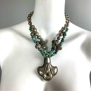 Silver & Turquoise necklace from Nepal / Tibet region large pendant ornate beads